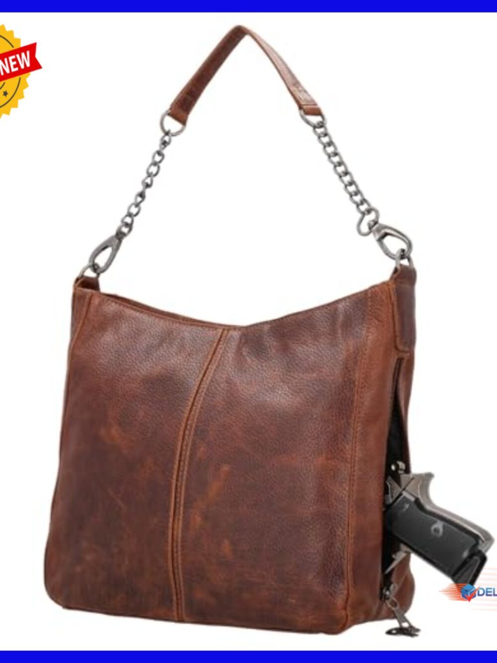 Leather Hobo Handbag with Concealed Carry Pocket and Adjustable Strap - Picture 6 of 7